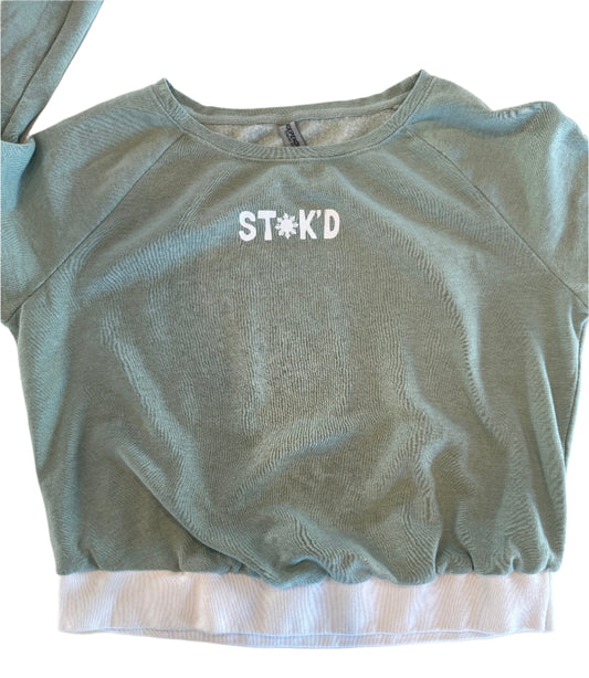 Sage Stok'd Nipa Hut Cropped Sweatshirt with Ribbed Waist