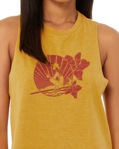 Heather Mustard Surf and Coffee Sunrise Crop Tank