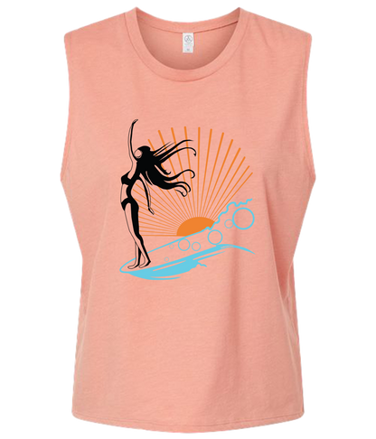 Heather Sunset Coral Longboard Sunrise Crop Tank