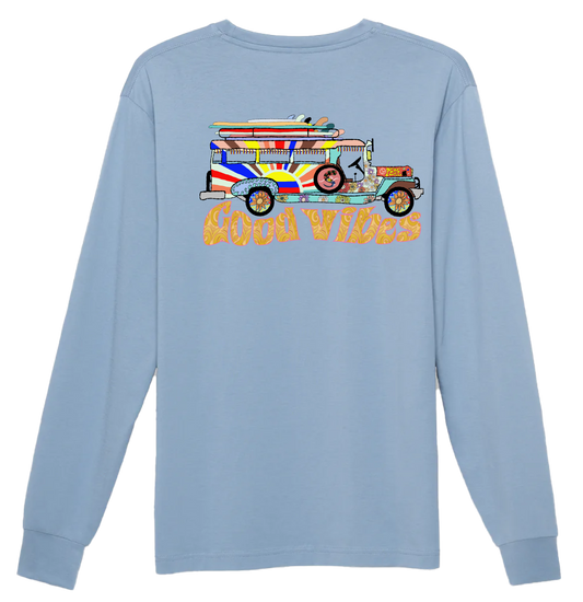 Cloudy Blue Good Vibes Jeepney Long Sleeve T-Shirt