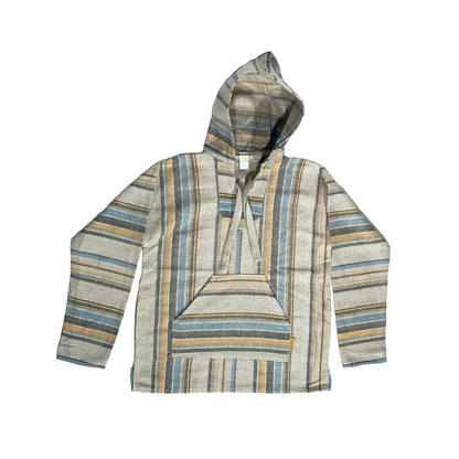 Mexican Poncho Baja Hoodie - Soft Hooded Sweater - Grey Blue