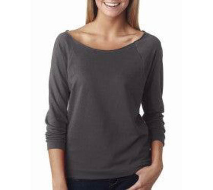 Dark Grey Off the Shoulder French Terry 3/4 Sleeve Raglan