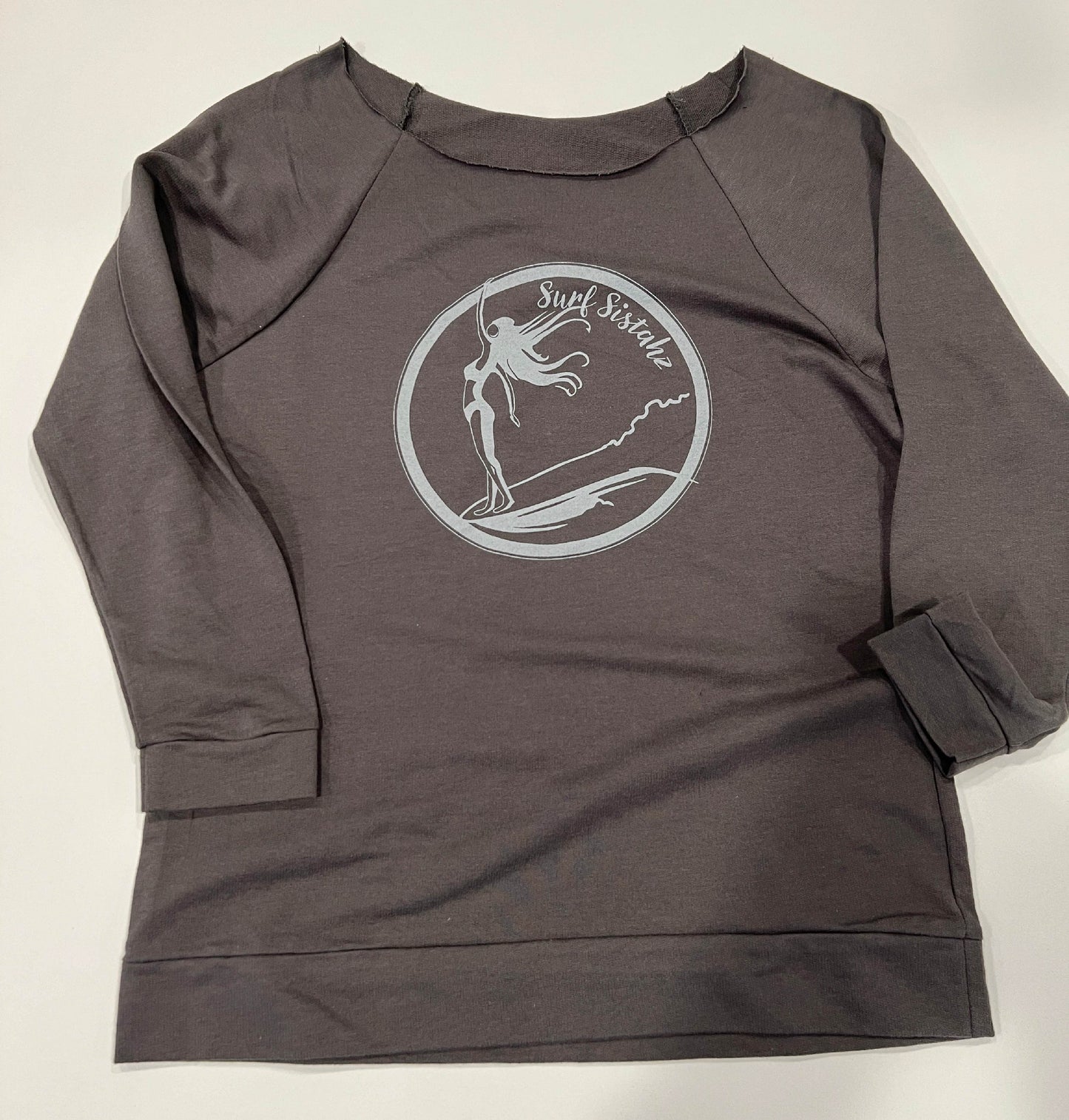 Dark Grey Off the Shoulder French Terry 3/4 Sleeve Raglan